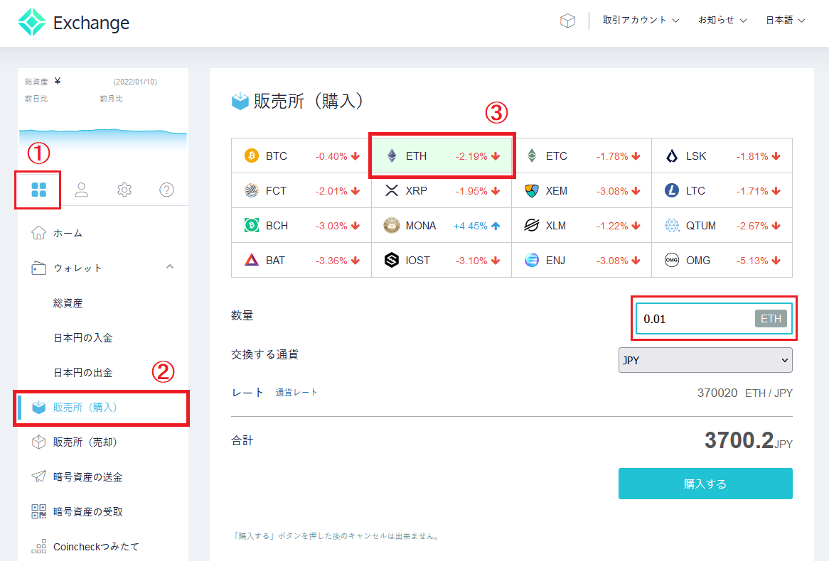 コインチェックでイーサリアムを購入する方法02